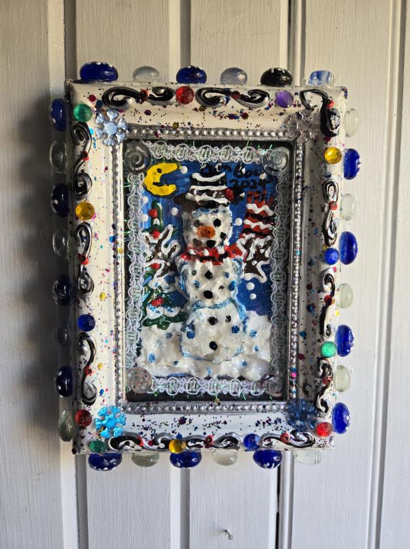 This painting is Pam’s tribute to her favorite holiday song from the 1950s, “Frosty the Snowman,” by Jimmy Durante. JEFF SEEMANS PHOTO